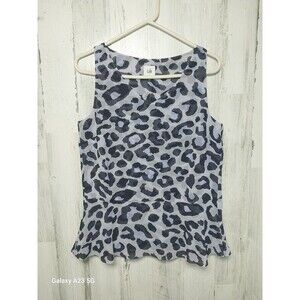 CAbi Feline Peplum Blouse #5536 Top Animal Print Purple Black Sheer Size Small